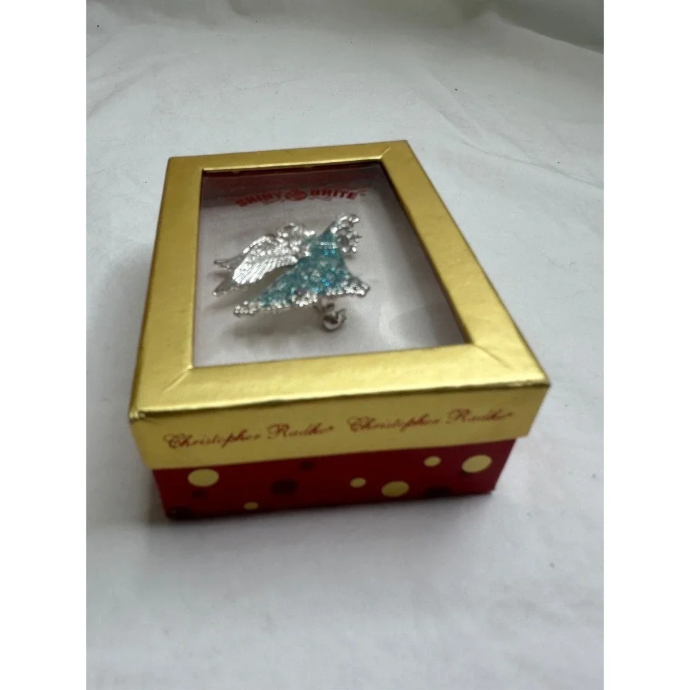 New‎ Christopher Radko Brooch Pin Blue Silver Glitter Boxed Shiny Brite